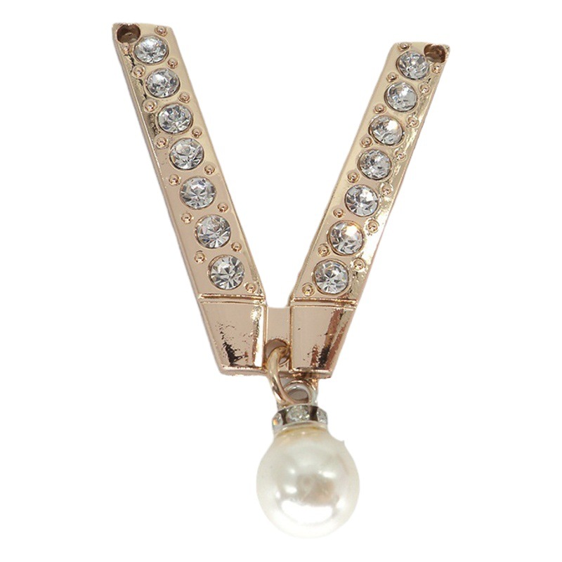 Diamond-inlaid Pearl Pendant Women's Clothing Front Chest Collar U-shaped Buckle Clothing Hand-stitched V-collar Tassel Clothes Collar V-shaped Buckle