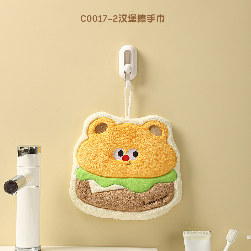 Picture of Hanging thickened baking cartoon children's hand towel absorbent coral fleece small square towel kitchen bathroom dual-use