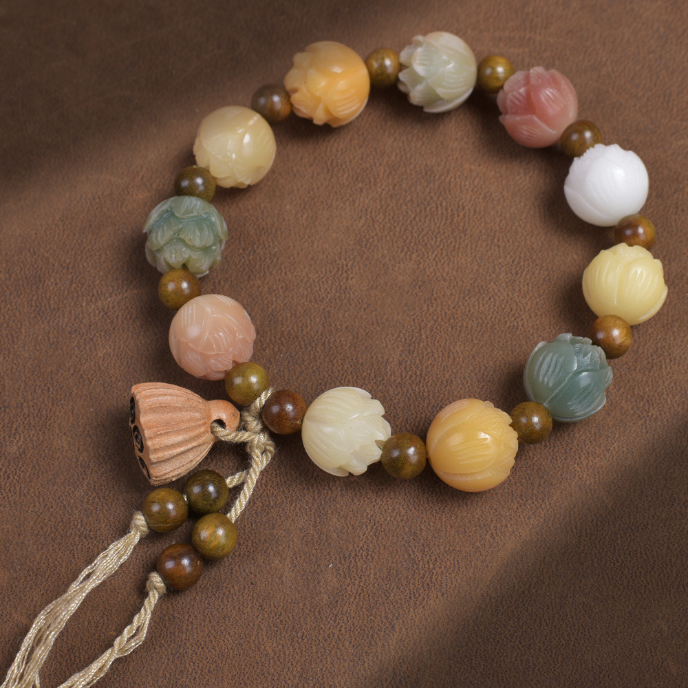 Picture of Hainan Natural White Jade Duobao Bodhi Handheld String DIY Weaving Plate Playing with Nian Buddha Beads for Men and Women Accessories Gifts