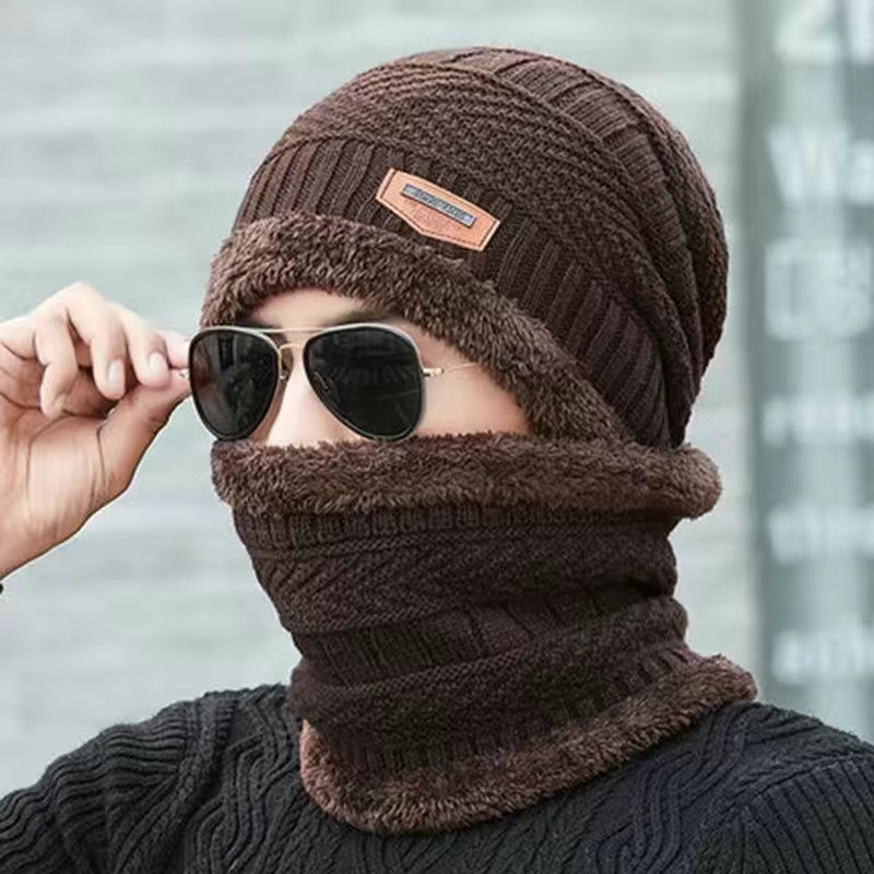 Picture of Hat Men's Winter Fleece-lined Wool Hat Thickened Knitted Hat Autumn and Winter Set Toe Cotton Hat Warm Trendy Youth Korean Style