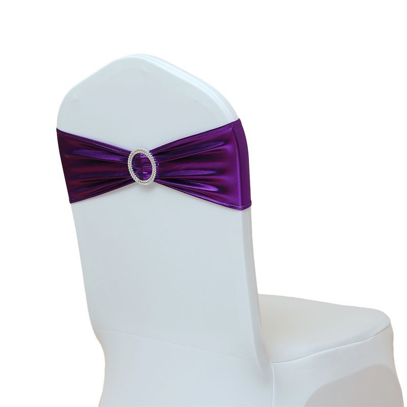 Picture of Casual Hotel Banquet Celebration Wedding Universal Elastic Chair Cover Hot Stamping Straps Decorative Bow Chair Back Flower