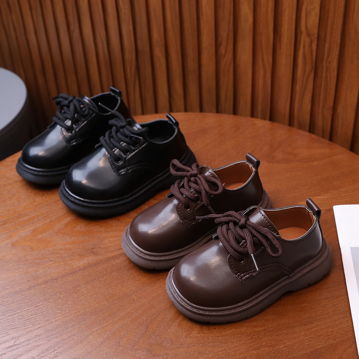 Cross-border version of children's leather shoes spring and autumn new girls simple British small and middle school children's leather shoes lace-up boys shoes