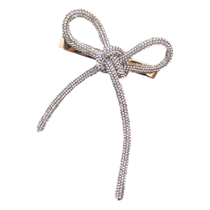 Korean Dongdaemun Shining Rhinestone Ribbon Bow Broken Hair Bangs Fashionable Girl Duckbill Side Clip Hair Rope