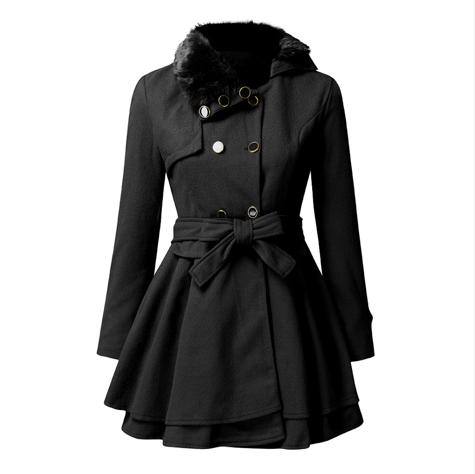 Picture of Cross-border New European and American Women's Slim-fit Long Woolen Coat Double-breasted Woolen Coat Trenchcoat Women