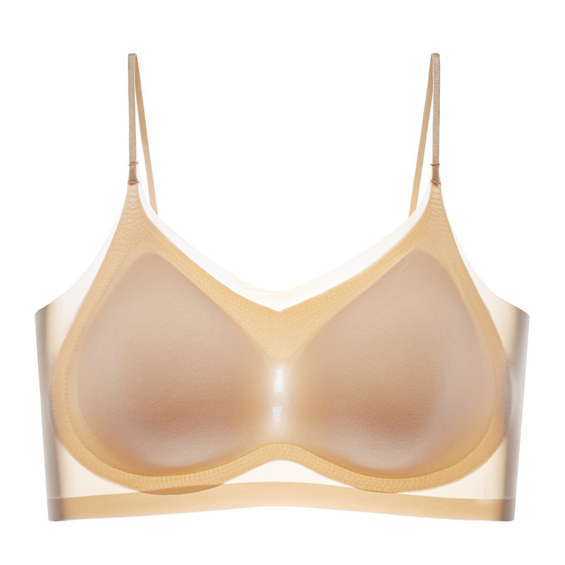 Picture of Bra women's new breathable comfortable ice silk underwear seamless wireless push up top support ultra-thin plus size underwear women