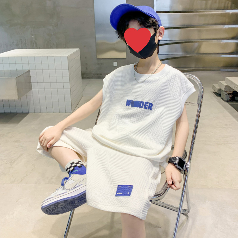 Boys' Korean-style Casual Sports Suit Children's 2024 Summer New Style Western-style Alphabet Top Shorts Two-piece Fashionable Set