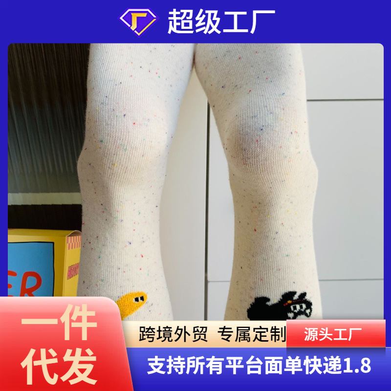 Japanese cute cartoon kitten Spring and Autumn New cute illustration heel flocking colorful dots mid-calf length socks for students
