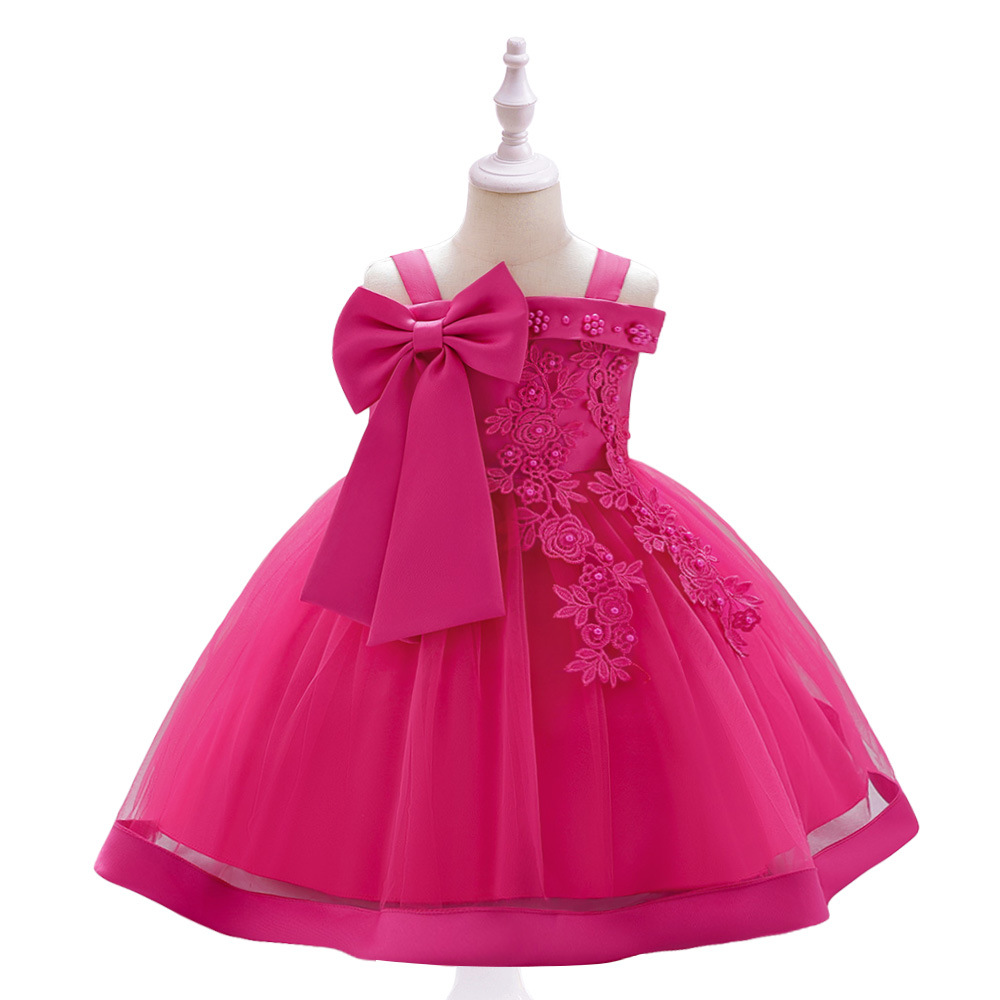 Picture of Flower Girl Dress Suspender Dress One Shoulder Beaded Princess Dress Mesh Twill Forged Cloth Kidsren's Wedding Dress