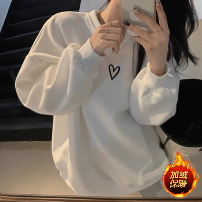 Picture of Thin/fleece-lined spring, autumn and winter loose sweater women's lazy style Korean style couple's coat bottoming shirt top women's clothing