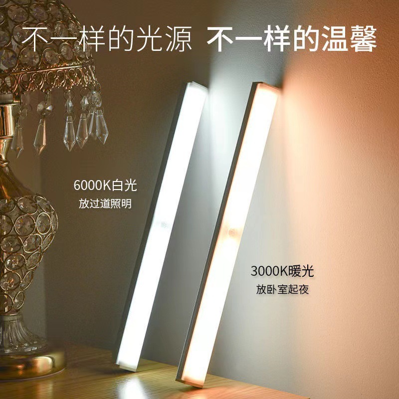 Led Human Body Sensor Light Smart Automatic Wireless Night Light Long Strip Charging Kitchen Cabinet Wardrobe Light Strip Light Strip