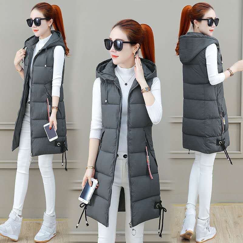 AliExpress cotton vest women's mid-length autumn and winter new Korean fashion hooded slim-fit plus size cotton vest