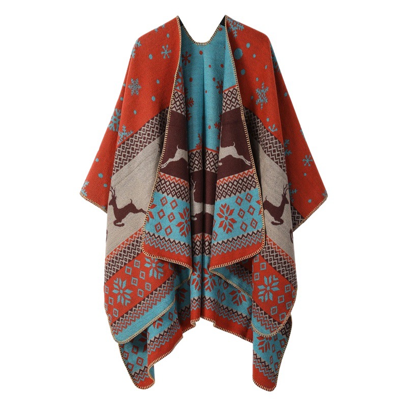 Inner Mongolia Prairie Ethnic Style Shawl Double-Sided Cashmere Scarf Autumn and Winter Christmas Cloak Thickened Cloak