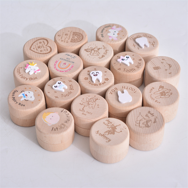 Cross-Border Wooden Children's Deciduous Tooth Box, Fetal Hair Storage, Tooth Box, Commemorative Collection Box, Tooth Storage Box