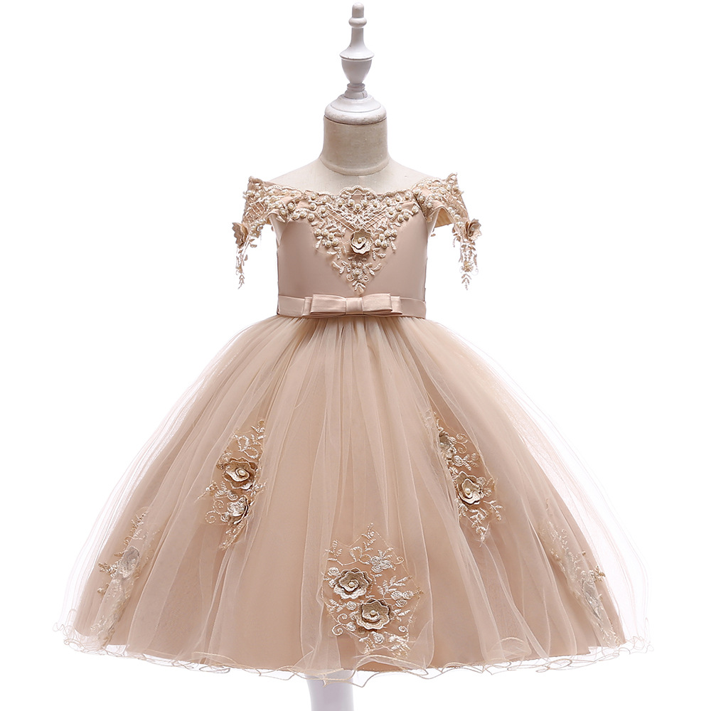 Picture of 2024 Children's Dress Hair-generation Wedding Dress Girl's Beaded off-shoulder Dress Bow Flower Children's Puffy Princess Dress
