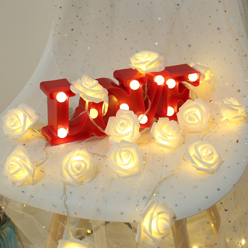 Picture of Rose Light String LED Foam Flower Lights Proposal Valentine's Day Girl's Heart Room Decorative Lights Flower Lights