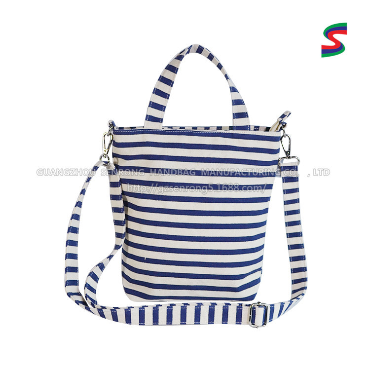 Simple striped mixed color cotton canvas bag custom printed advertising shopping beach bag custom logo