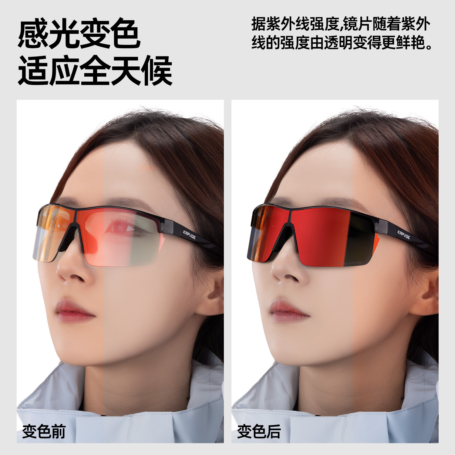 Kapvoe Color-Changing Foldable Sports Sunglasses for Outdoor Hiking, Trekking, Fishing, and Uv Protection
