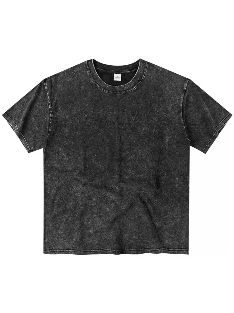 Picture of 230g Pure Cotton Washed Distressed Batik Unisex Retro Heavy Craft Loose Pure Color Short-Sleeved T-Shirt Blank Version