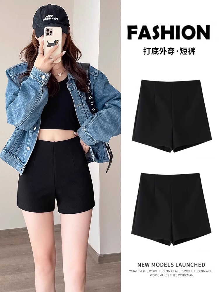 Black Suit Shorts Women's 2024 New Autumn High Waist A- Shaped Hot Pants Spice Girls Outer Wear Tight Anti-running Light Bottoming