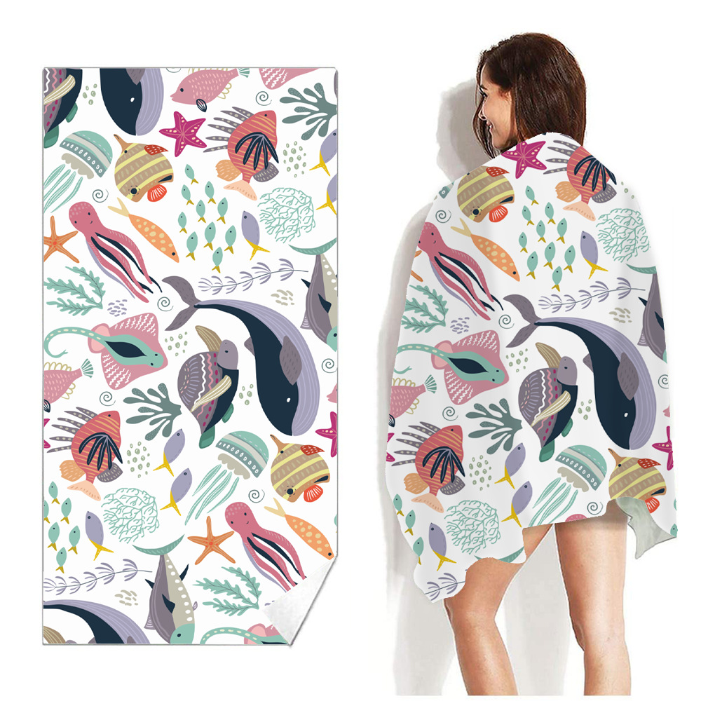 Picture of New Cross-Border Amazon European and American Double-Sided Velvet Quick-Drying Bath Towel Customizable Printed Towel Beach Swimming Beach Towel