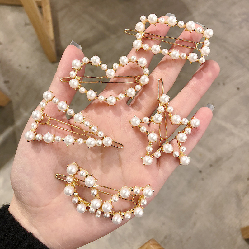 Picture of South Korea Dongdaemun Hair Clip Women's Pearl Series Bangs Clip Simple Simple Hair Clip Internet Popular Same Style Hair Clip Hair Accessories New