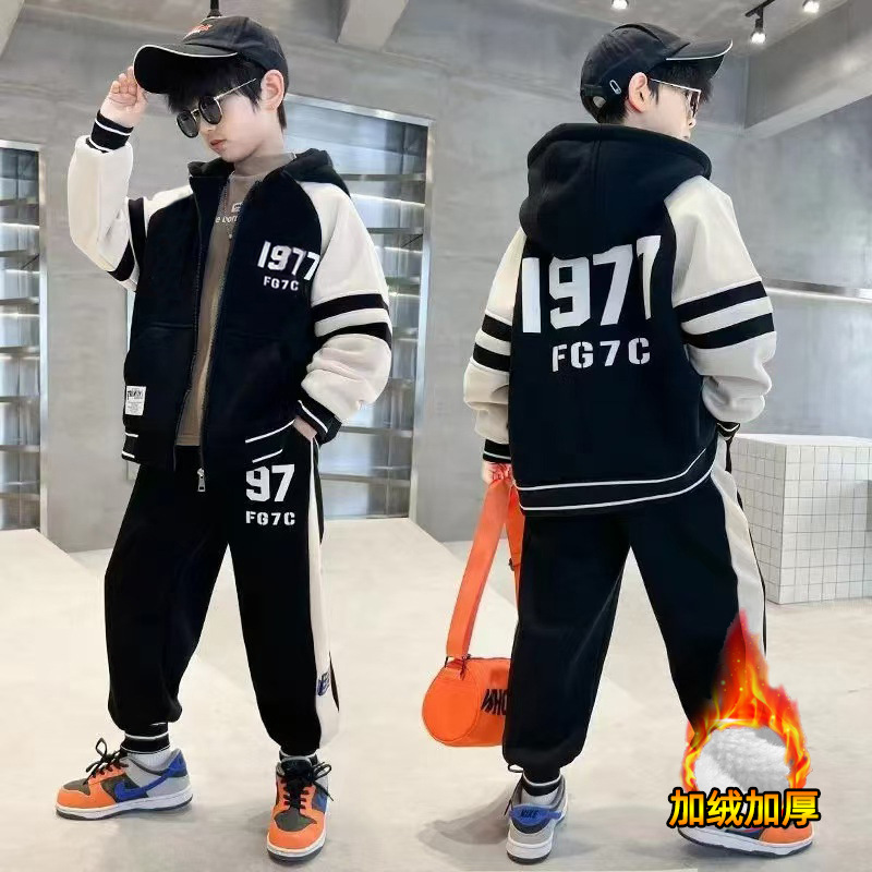 Boys' Winter suit 2025 New Winter Double-sided Velvet Two-piece Set for Middle and Large Children Autumn and Winter Boys fleece-lined