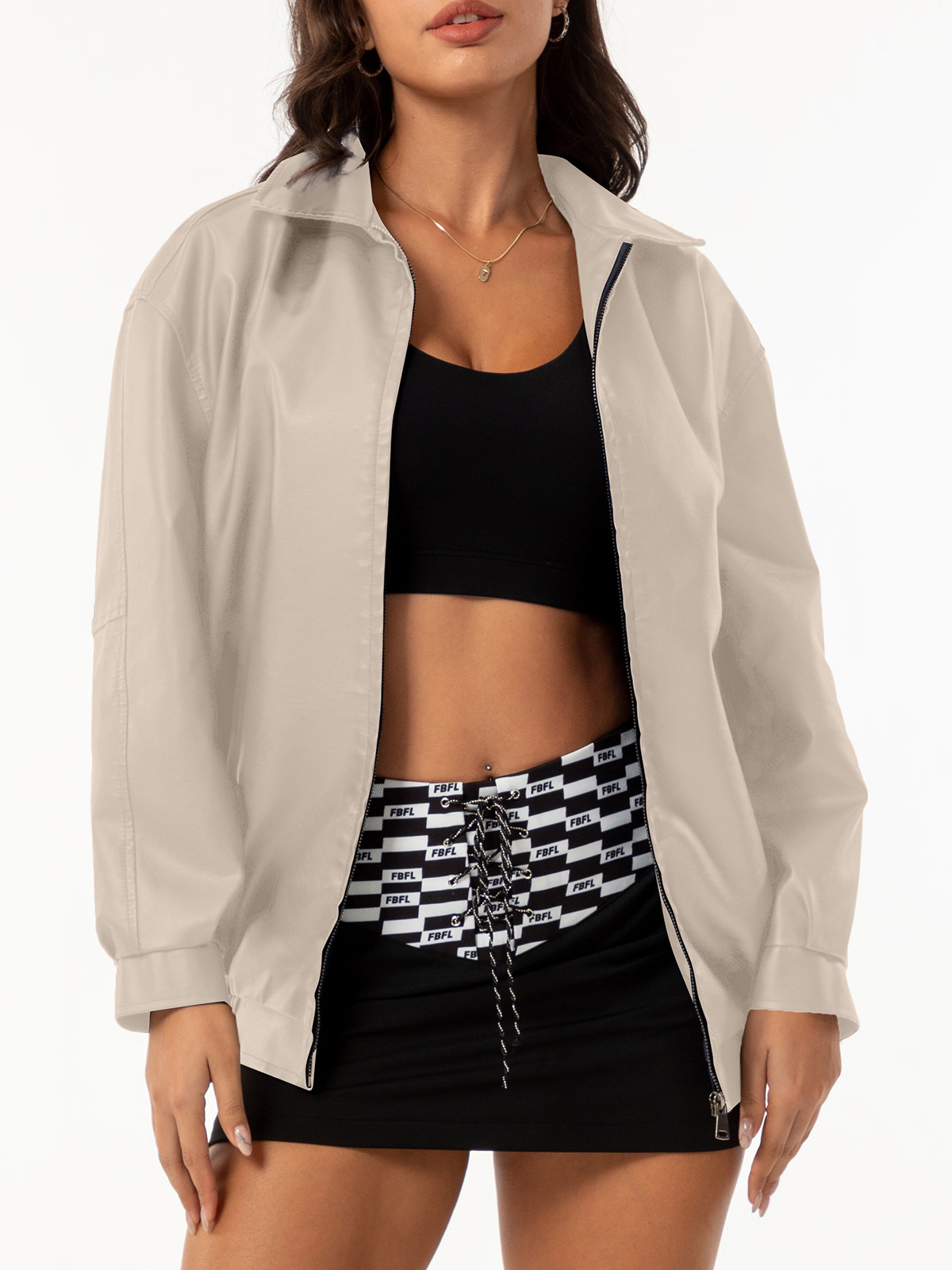 Picture of Fine leather jacket high-grade beautiful popular loose leather jacket sexy versatile spring and autumn leather jacket