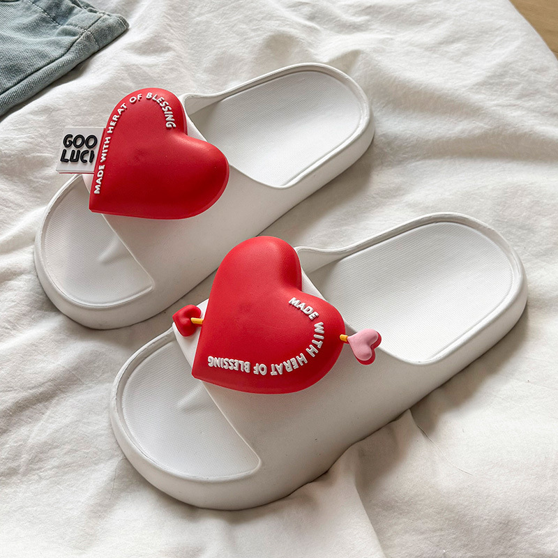Love Slippers Women's Summer Outer Wear One-Word Slippers Women's New EVA Slippers Soft Bottom Home Sandals for Men and Women