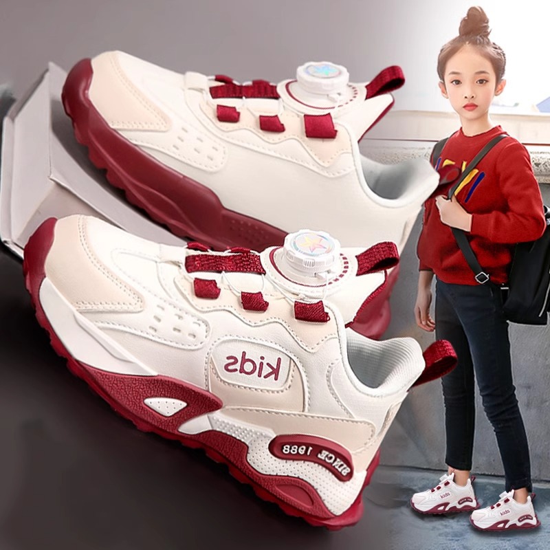 Girls Shoes Spring 2025 New Children's Red New Year Shoes Girls Sports Torre Shoes Big Children's White Shoes