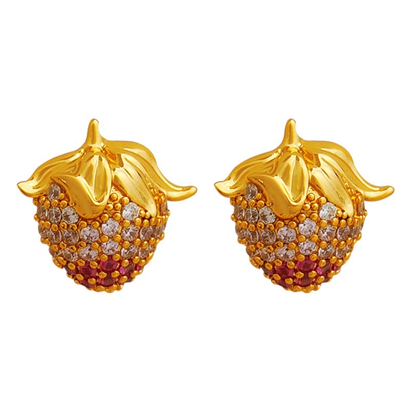 Original S925 silver needle ins style sweet zircon strawberry stud earrings elegant light luxury niche new earrings for women 1561