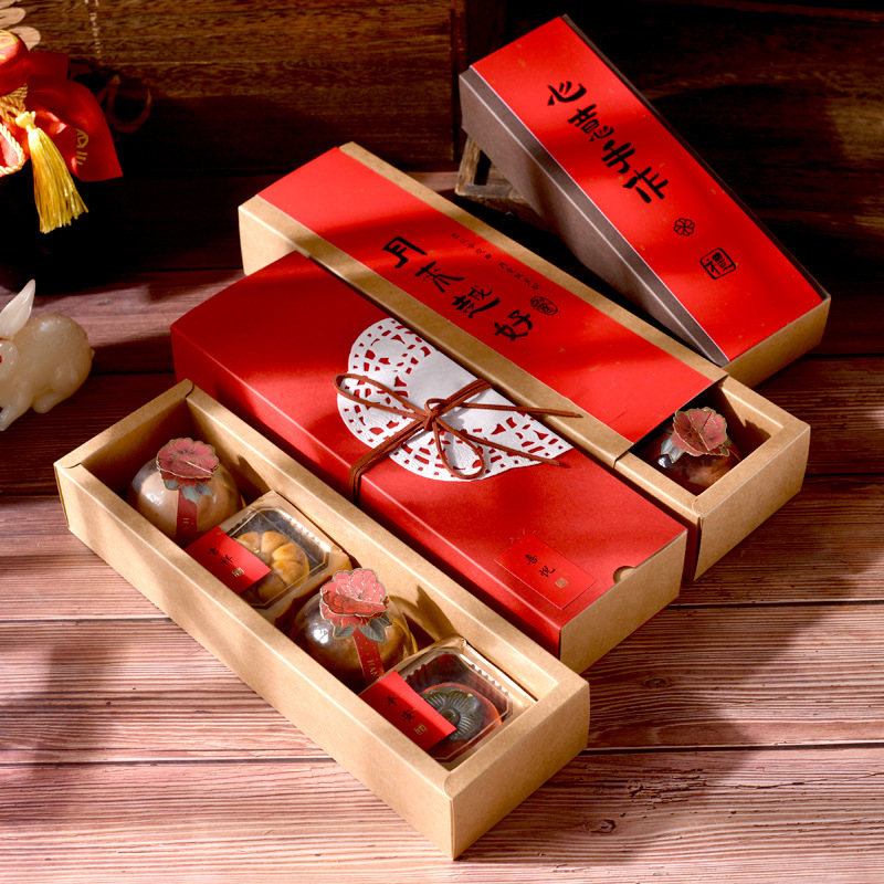 Mid-Autumn Moon Cake Packaging Box Crisp Cake Cake Chinese Cake 4 Grain 6 Grain Wedding Gift Box Accompanying Gift Cowhide Paper Box