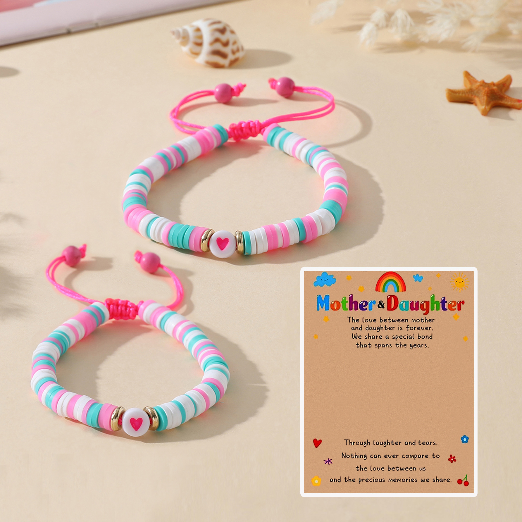 Picture of Cross-border Jewelry Temu Hot Mother's Day Bracelet Creative Soft Pottery Beaded Heart-shaped Mother and Daughter Parent-child Hand Rope for Women