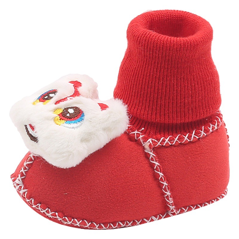 Newborn baby shoes socks big red Chinese New Year Spring Festival baby boys and girls fleece-lined festive warm winter soft bottom socks