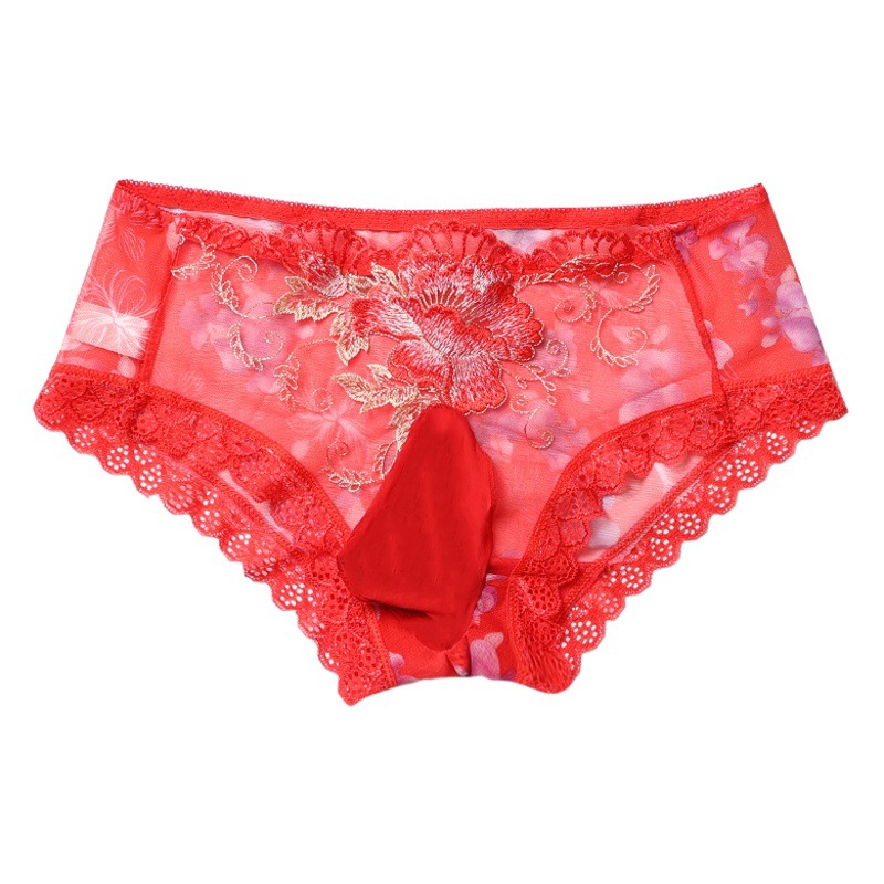 Men's U-shaped egg bag jj underwear lace sexy transparent mesh sexy underwear fat brother plus size briefs