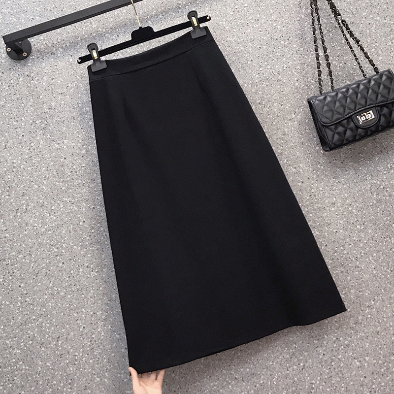 2023 Early Autumn New Black High Waist Slimming Skirt plus size Split A- shaped Mid-length Women's One-step Hip Skirt