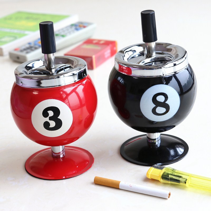 Cross-border Hot Selling Creative Billiards Metal Ashtray with Lid Cigarette Cup Anti-fly Ash Office Billiards Decorative Ashtray