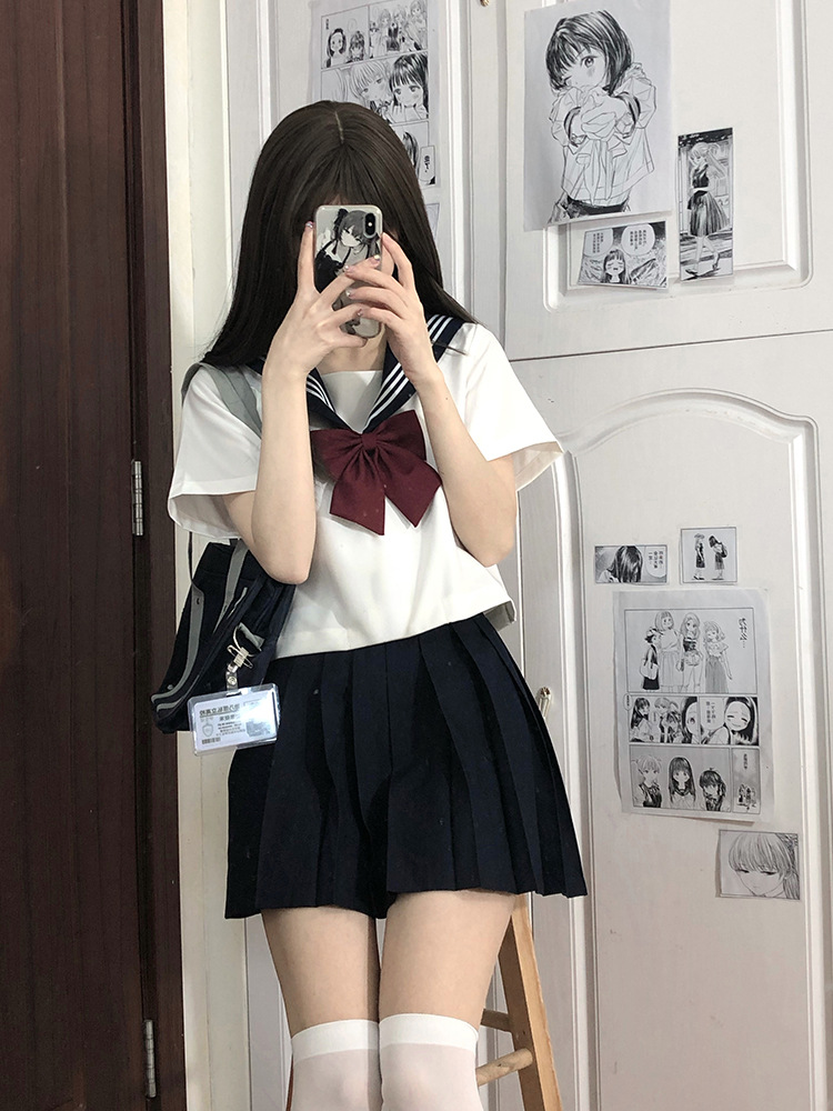 Japanese Style White Three JK Uniform Skirt Sailor Suit Summer suit Basic Middle Suit College Style Girl Student Suit