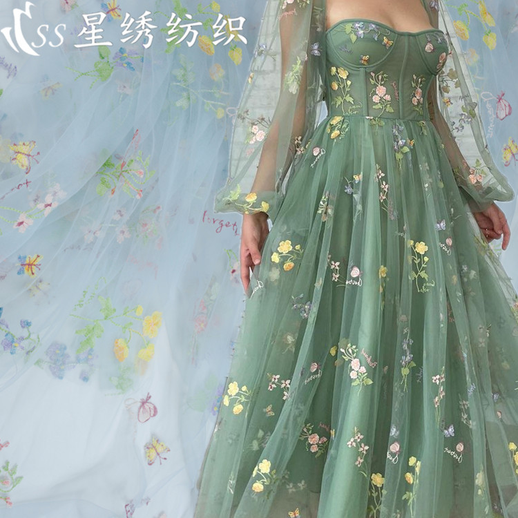 Quality Spring Color Small Flower Spring Color Butterfly Wrap Embroidery Cloth Soft Diamond Swiss Mesh Floating Yarn Mesh Embroidery