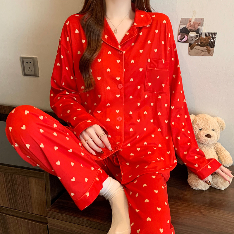 Picture of New Ins Pajamas for Women Simple Stripesd Internet Celebrity Long-Sleeved Cardigan Girl Korean Version Thin Home Wear Set Wholesale