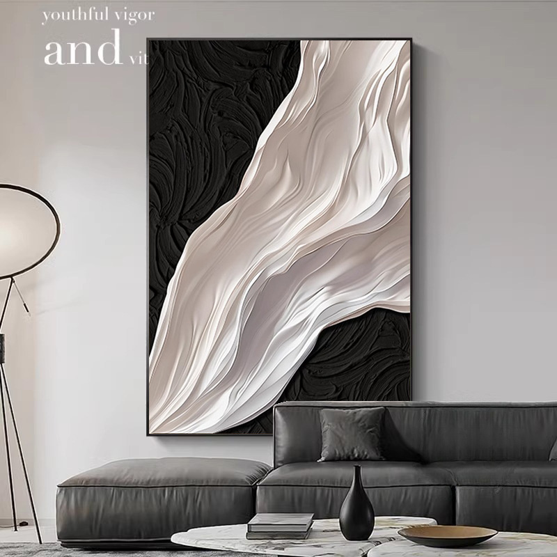 Minimalist Modern Living Room Decorative Painting Abstract Texture Sofa Background Wall Painting Black and White Bedroom Entrance Hanging Painting Wabi-Sabi Style