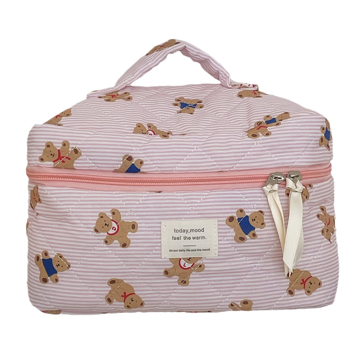 Picture of Cross-Border Pink Striped Bear Cosmetic Bag Student Portable Cute Cartoon Toiletry Bag Quilted Portable Storage Bag