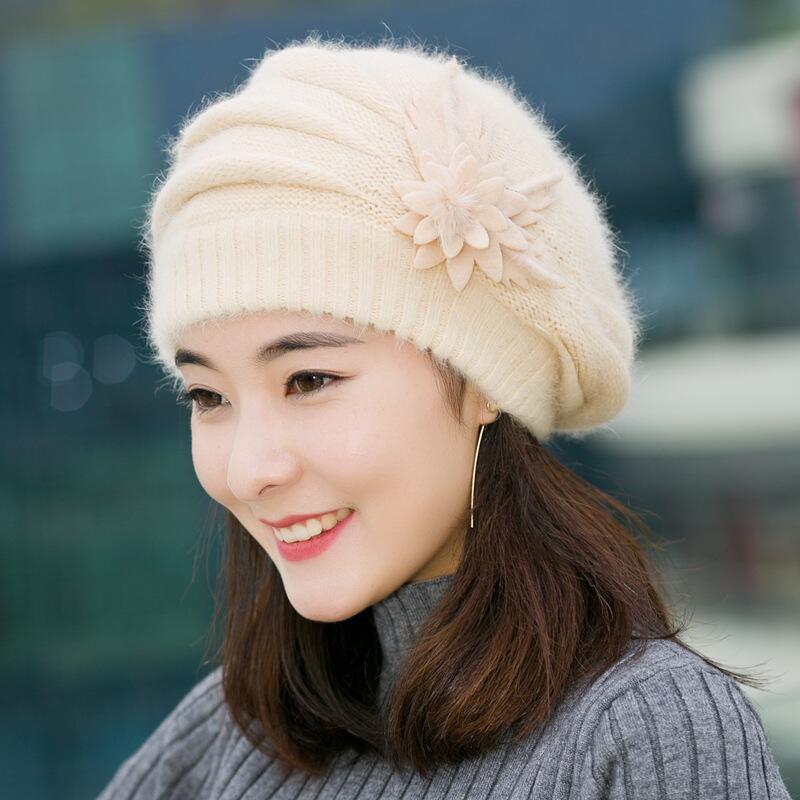 New warm mother hat ladies thick knitted wool hat Korean autumn and winter rabbit fur hat wholesale
