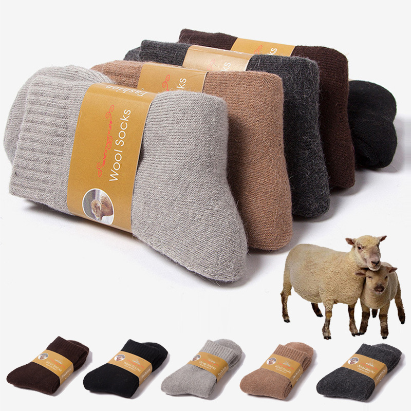 Winter Super Thick Wool Socks Men's Terry Warm Wool Socks Thickened Fleece-Lined Towel Socks Solid Color Wool Socks