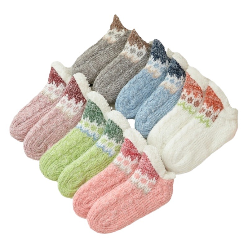 Super Thick fleece-lined Slippers Socks Women's Autumn and Winter Warm Socks fleece-lined Thickened Coral Fleece Home Non-slip Floor Socks