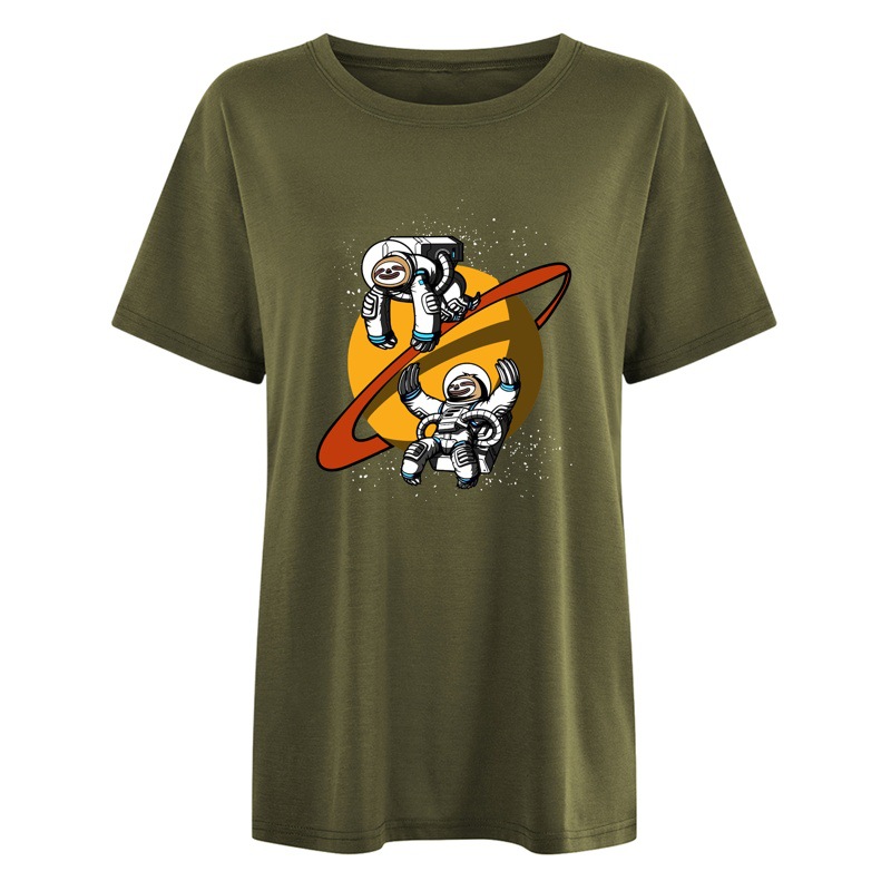 Cross-border New shirt Shoulder Sloth Astronaut Moon T-shirt Loose Pattern Women's T-shirt