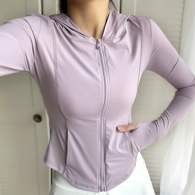 Slim-fit Sun-protection Clothing 2025 Summer New Professional Quick-drying Clothing Sports Coat Women's Ice Silk Fitness Long-sleeved Yoga Clothing