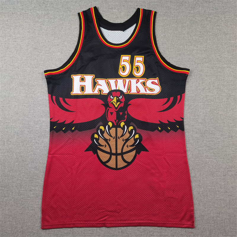 Basketball Suit Eagles No.55 Mutombo Red Black Retro Mesh Embroidered Jersey HAWKS MUTOMBO