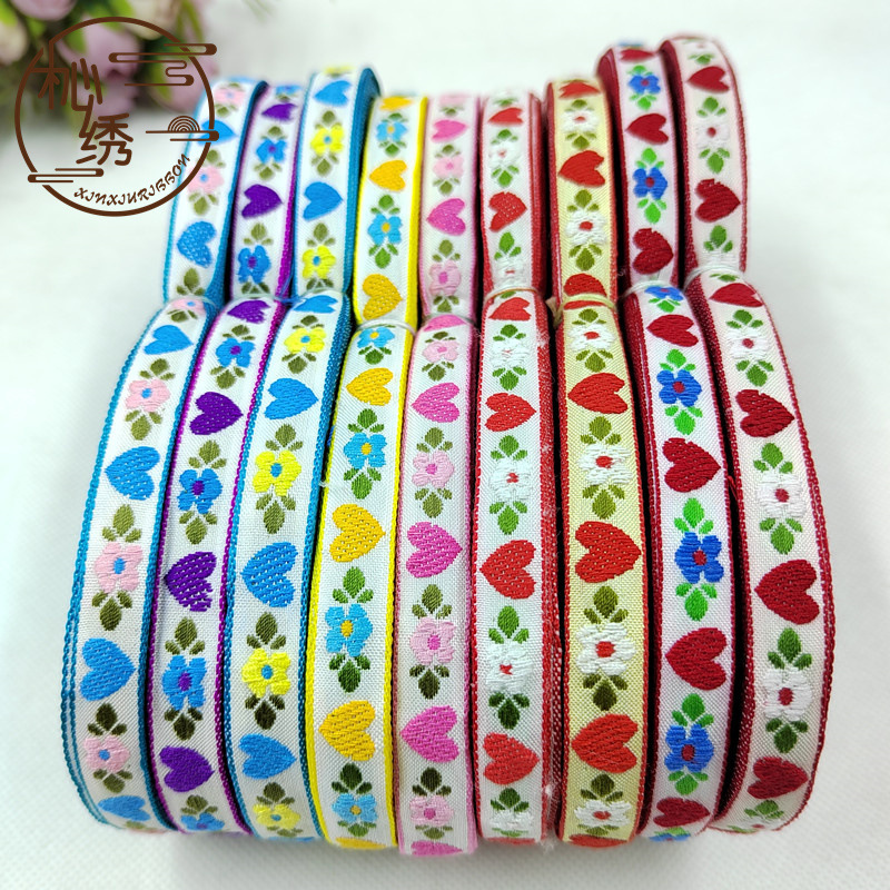 in stock Baby Clothes Trim Jewelry Hairpin DIY Stereo Embroidery Flower Lace Belt 1.2cm Cotton Love Jacquard Belt
