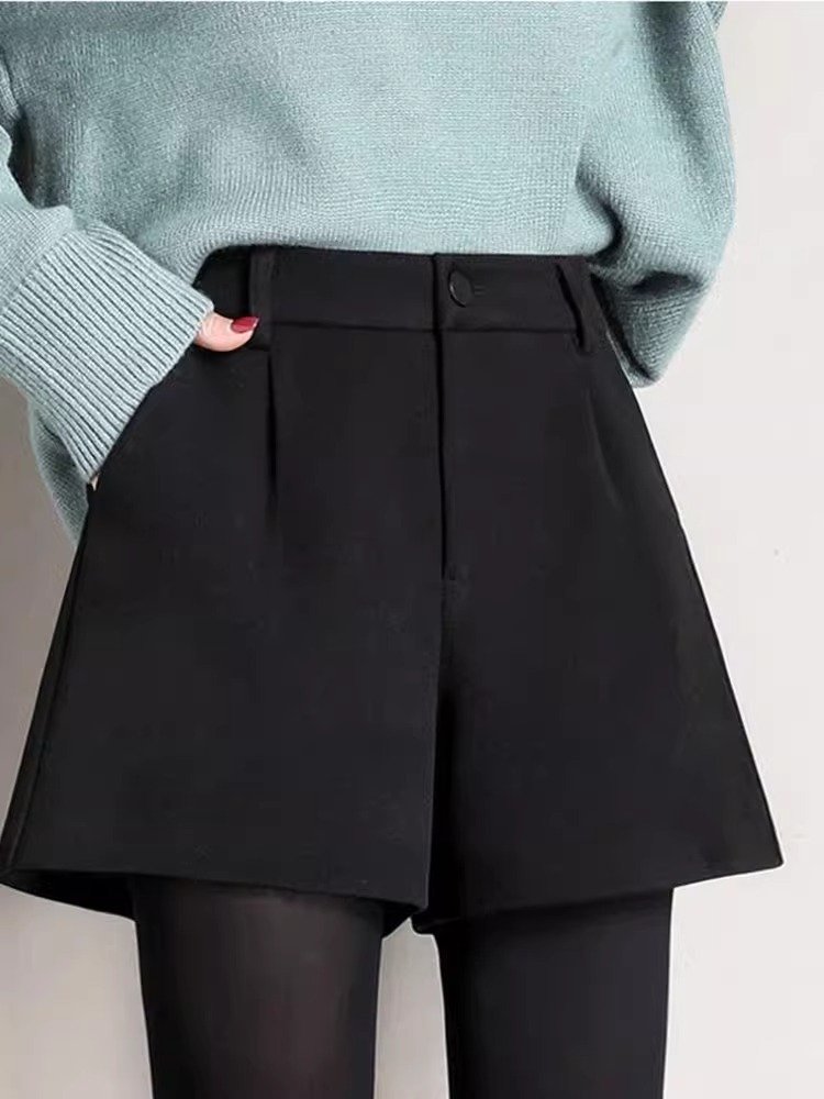Woolen Shorts Women's 2023 New Autumn and Winter High Waist Slimming Wide Leg Pants Loose Casual Fashion A- Shaped Outer Wear Boots Pants