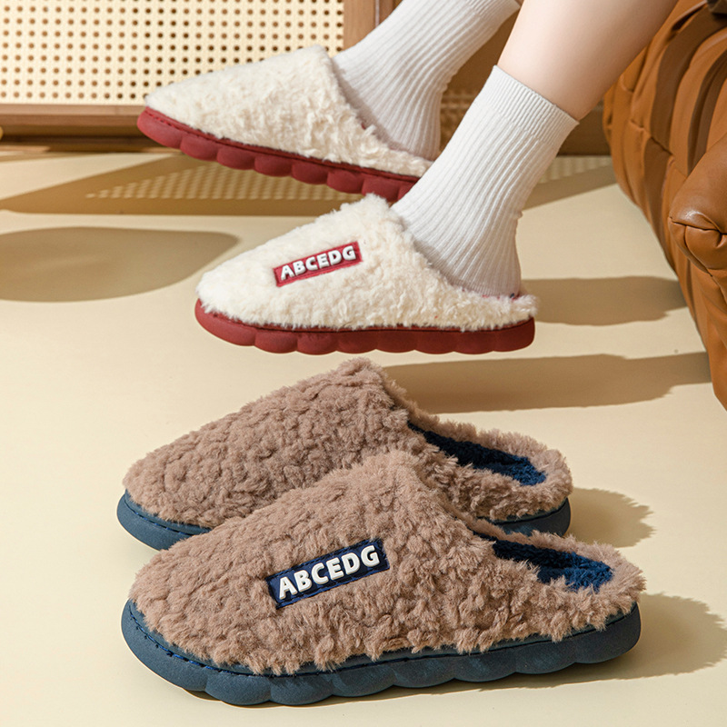 New winter cotton slippers women's fleece warm fur non-slip couple slippers men's cotton slippers home indoor slippers